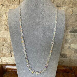 Vintage Aurora Borealis Crystal Necklace w Gold Plated Clasp